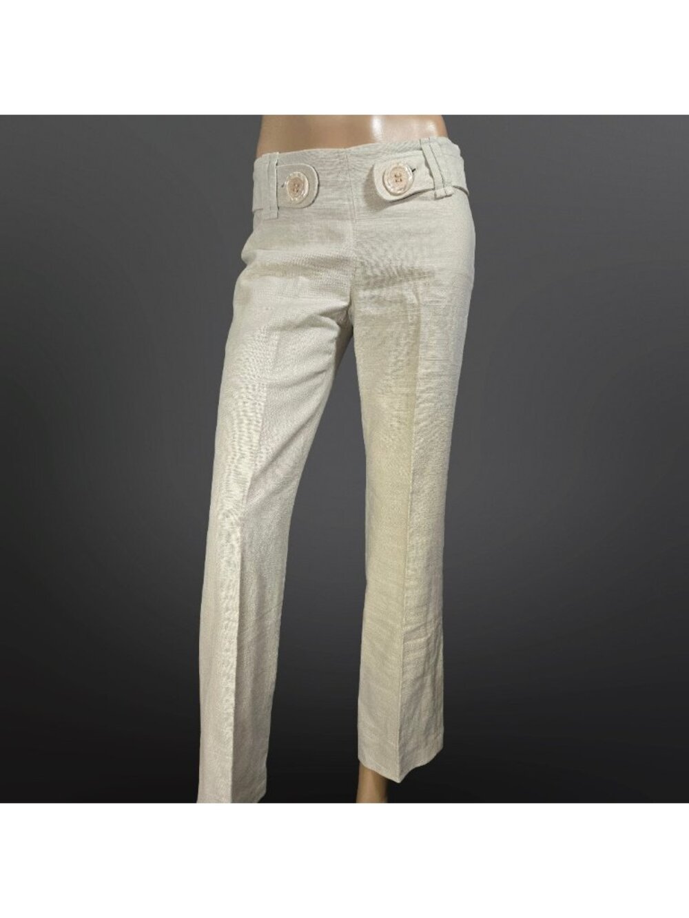 Vintage Nicole Benisti Beige Linen Dress pants Boot Cut Trousers Size 6 Y2K
